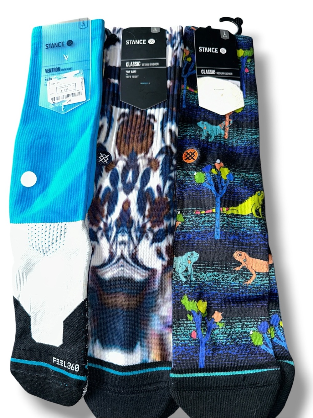 STANCE Men's Or Womenβs MultiColor Athletic & Graphic Socks 3pr IGUANAS π¦ SZ L